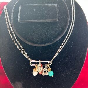 Juicy Couture Silver Necklace with Gold and Turquoise Charms